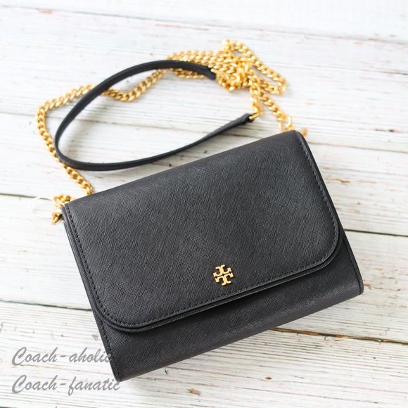NWT Tory Burch Emerson Chain Wallet Leather Crossbody in Black - Picture 10 of 13